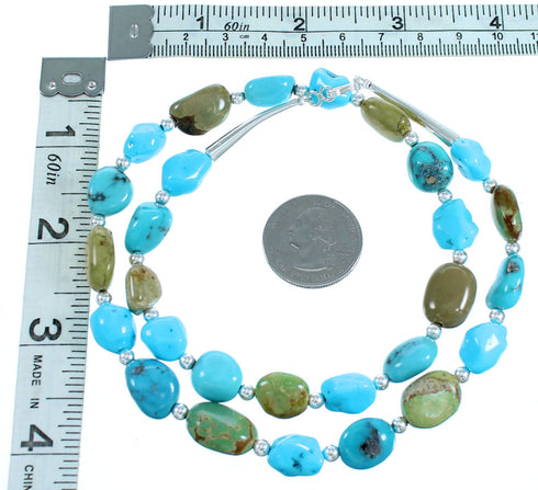 Turquoise Southwestern Genuine Sterling Silver Bead Necklace LX114238
